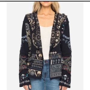 Johnny Was Spleo Patchwork Embroidered Hooded or Large Collar Sz L Jacket